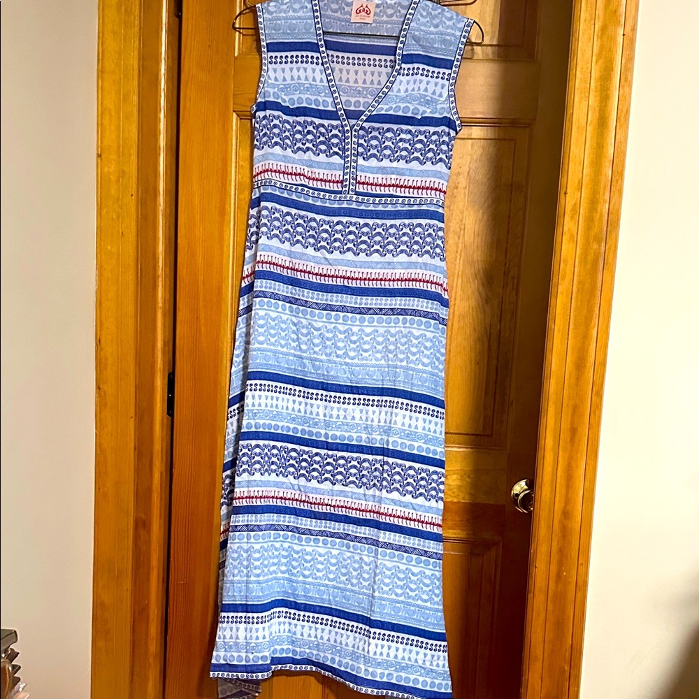 NWOT Emporio Sirenuse Blue and White Patterned Dress Maxi A-Line  Size 40